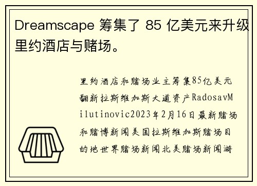 Dreamscape 筹集了 85 亿美元来升级里约酒店与赌场。